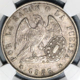 1853-So NGC AU 53 Chile 1 Peso Condor Silver Crown Coin (20071401D)