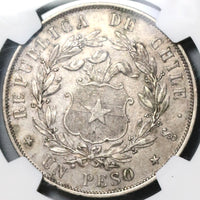 1853-So NGC AU 53 Chile 1 Peso Condor Silver Crown Coin (20071401D)