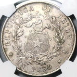 1853-So NGC AU 53 Chile 1 Peso Condor Silver Crown Coin (20071401D)
