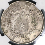 1853-So NGC AU 53 Chile 1 Peso Condor Silver Crown Coin (20071401D)