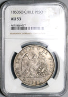 1853-So NGC AU 53 Chile 1 Peso Condor Silver Crown Coin (20071401D)
