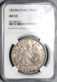1853-So NGC AU 53 Chile 1 Peso Condor Silver Crown Coin (20071401D)
