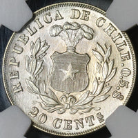 1893 NGC MS 63 Chile 20 Centavos Condor Bird Silver Mountain Coin (22081701D)