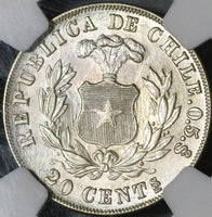 1893 NGC MS 63 Chile 20 Centavos Condor Bird Silver Mountain Coin (22081701D)