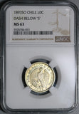 1893 NGC MS 63 Chile 20 Centavos Condor Bird Silver Mountain Coin (22081701D)