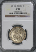 1810 NGC XF 45 Chile 2 Reales Imaginary Bust Spain Silver Coin (19030901C)