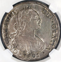 1801-So NGC AU 50 Chile 8 Reales Charles IIII Spain Colony Coin (19071401C)