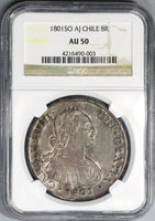 1801-So NGC AU 50 Chile 8 Reales Charles IIII Spain Colony Coin (19071401C)