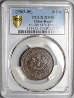 1902 PCGS XF 45 Hupeh China 10 Cash Dragon Imperial Coin Y-120a.5 (22051902C)