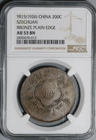 1926 NGC AU 53 Szechuan 200 Cash China Plane Edge Bronze Coin (21020203C)