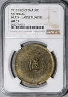 1912 NGC AU 53 Szechuan 50 Cash China Large Flower Brass Coin (21020201C)