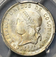 1881 PCGS MS 63 Colombia 10 Centavos Bogota Mint 20k Silver Coin (22061101C)