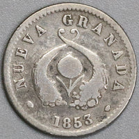 1853 Colombia 1/2 Decimo Nueva Granada Bogota 90% Silver Coin (19061101RE)