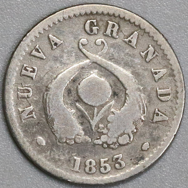 1853 Colombia 1/2 Decimo Nueva Granada Bogota 90% Silver Coin (19061101RE)