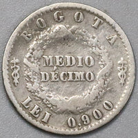 1853 Colombia 1/2 Decimo Nueva Granada Bogota 90% Silver Coin (19061101RE)