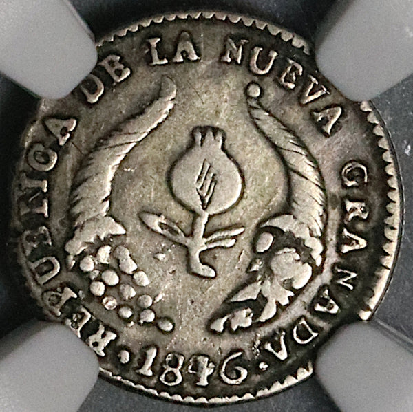 1846-UE NGC VF 30 Nueva Granada Colombia 1/2 Real Popayan Silver Coin (21122902C)