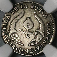 1846-UE NGC VF 30 Nueva Granada Colombia 1/2 Real Popayan Silver Coin (21122902C)