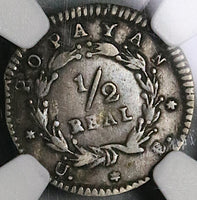 1846-UE NGC VF 30 Nueva Granada Colombia 1/2 Real Popayan Silver Coin (21122902C)