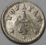 1860 Colombia 1/4 Decimo VF Popayan Mint Pomagranate Silver Coin (20020703R)