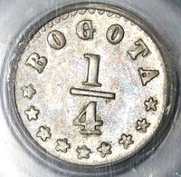 1864 PCGS MS 62 Colombia 1/4 Decimo VF Bogota Silver Pomegranate Coin POP 1/0 (20070303C)