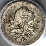 1869 PCGS XF 40 Colombia 1/4 Decimo Bogota Pomegranate Silver Coin POP 2/0 (20050603C)