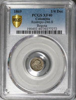 1869 PCGS XF 40 Colombia 1/4 Decimo Bogota Pomegranate Silver Coin POP 2/0 (20050603C)