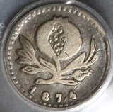 1874 PCGS VF 35 Colombia 1/4 Decimo Rare Medellin Mint Silver Coin (20032302C)