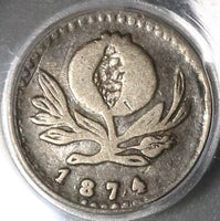 1874 PCGS VF 35 Colombia 1/4 Decimo Rare Medellin Mint Silver Coin (20032302C)