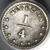 1874 PCGS VF 35 Colombia 1/4 Decimo Rare Medellin Mint Silver Coin (20032302C)