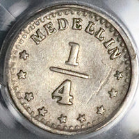 1874 PCGS XF 45 Colombia 1/4 Decimo Rare Medellin Mint Silver Coin POP 1/2 (21120602C)
