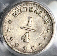 1874 PCGS XF 45 Colombia 1/4 Decimo Rare Medellin Mint Silver Coin POP 1/2 (21120602C)