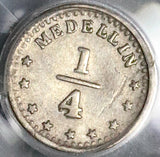 1874 PCGS XF 45 Colombia 1/4 Decimo Rare Medellin Mint Silver Coin POP 1/2 (21120602C)