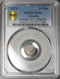 1874 PCGS XF 45 Colombia 1/4 Decimo Rare Medellin Mint Silver Coin POP 1/2 (21120602C)