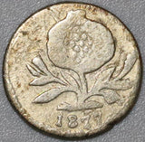 1877 Colombia 1/4 Decimo VF Popayan Mint Pomagranate Silver Coin (20020706R)