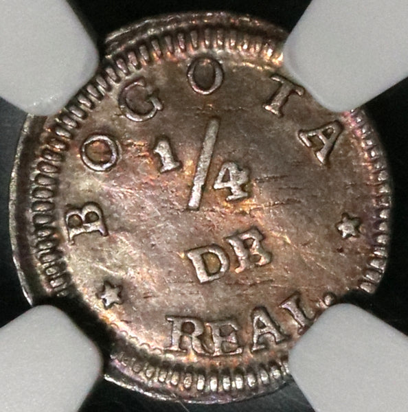 1844 NGC XF 45 Colombia 1/4 Real Bogota Nueva Granada Silver Coin (21081905D)