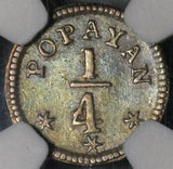 1849 NGC XF 45 Colombia 1/4 Real Popayan Nueva Granada Silver Coin (21081902D)