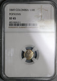 1849 NGC XF 45 Colombia 1/4 Real Popayan Nueva Granada Silver Coin (21081902D)