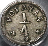 1850 PCGS AU 50 Colombia 1/4 Real Popayan Nueva Granada Silver Coin (20060602C)