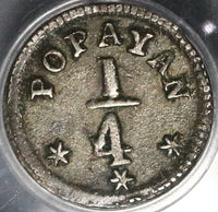 1850 PCGS AU 50 Colombia 1/4 Real Popayan Nueva Granada Silver Coin (20060602C)