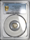 1850 PCGS AU 50 Colombia 1/4 Real Popayan Nueva Granada Silver Coin (20060602C)
