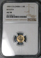 1850 NGC AU 58 Colombia 1/4 Real Bogota Nueva Granada Silver Coin (23021001C)