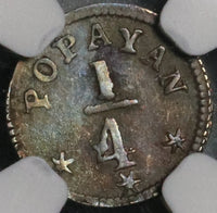 1850 NGC AU 55 Colombia 1/4 Real Popayan Nueva Granada Silver Coin POP 1/1 (21081903D)