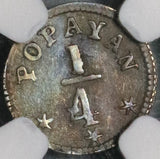 1850 NGC AU 55 Colombia 1/4 Real Popayan Nueva Granada Silver Coin POP 1/1 (21081903D)