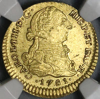 1781 NGC AU 55 Colombia 1 Escudo Gold Charles III Popayan Spain Colonial Coin POP 1/1 (22032401C)