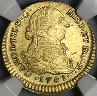 1781 NGC AU 55 Colombia 1 Escudo Gold Charles III Popayan Spain Colonial Coin POP 1/1 (22032401C)