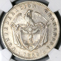 1859 NGC XF Colombia 1 Peso Bogota Granadine Condor Coin (22120404C)