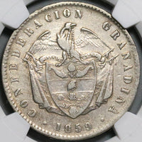 1859 NGC XF Colombia 1 Peso Bogota Granadine Condor Coin (22120404C)