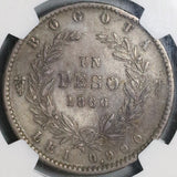 1866 NGC XF 45 Colombia 1 Peso Bogota Condor Bird 91k Coin POP 1/1 (22040502C)