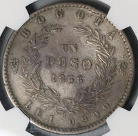 1866 NGC XF 45 Colombia 1 Peso Bogota Condor Bird 91k Coin POP 1/1 (22040502C)