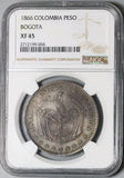 1866 NGC XF 45 Colombia 1 Peso Bogota Condor Bird 91k Coin POP 1/1 (22040502C)